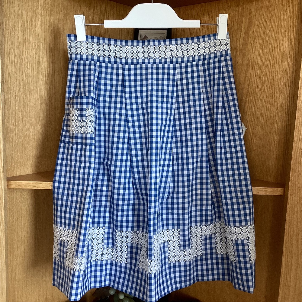 1950’s Vintage Gingham Embroidered Half Apron in Blue & White One Size